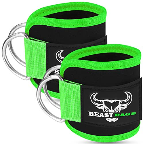 BEAST RAGE Ankle Straps for Cable Machines Ankle Cuffs Weight Lifting Fitness Strap Leg Workout Gym Glute Workouts Leg Extensions Double D-Ring Cable Straps For Men And Women (Parrot)