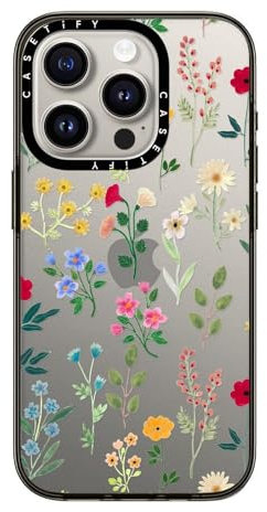CASETiFY Compact Case for iPhone 15 Pro [2X Military Grade Drop Tested / 4ft Drop Protection] - Spring Botanicals 2 - Clear Black
