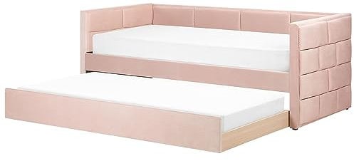 Lit Gigogne Simple avec Cadre à Lattes 90 x 200 cm en Tissu Rose Chavonne