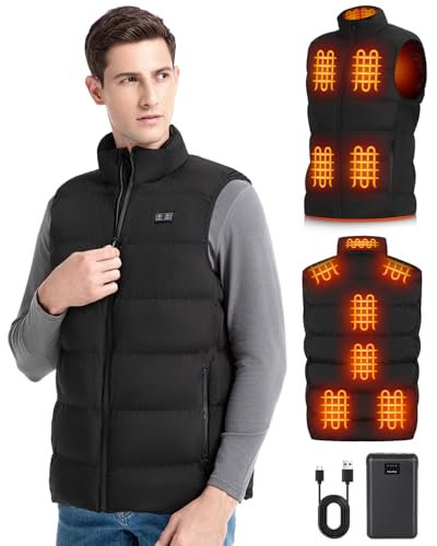 BEKOMIYA Heated Gilet for Men with 16000mAh 7.4V Power Bank, Lightweight Heated Jacket, USB Electric Jacket with 3 Temperature Levels, Winter Thermal Vest for Outdoor, Camping
