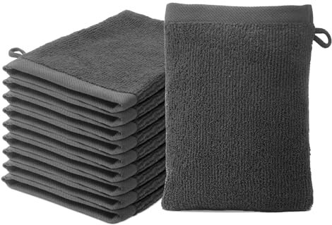 Lot de 10 Gants de Toilette 15x20cm | 100% Coton Premium | Epais 500g/m2 | Linge de Bain Doux & Absorbant | Oeko-TEX | Marque Ôhm | Gris foncé
