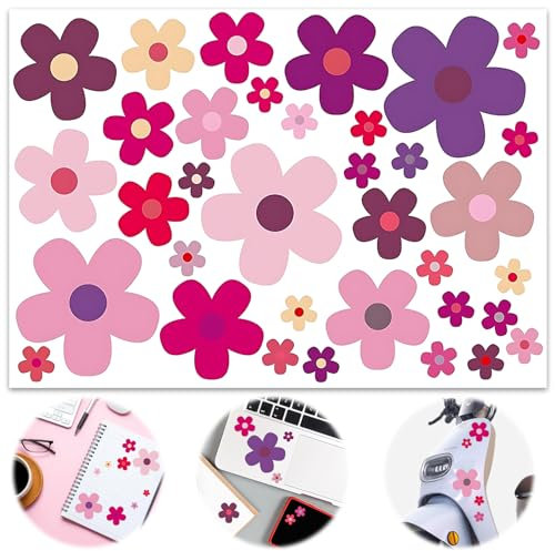 Aufkleber Blumen, Prilblumen Sticker Aufkleber Fahrrad Wasserfeste Sticker, Aufkleber-Set Blumen Fahrrad Aufkleber Blumen Auto Sticker für Fahrrad Laptop Auto Motorrad Handy Notizbuch (Rot)