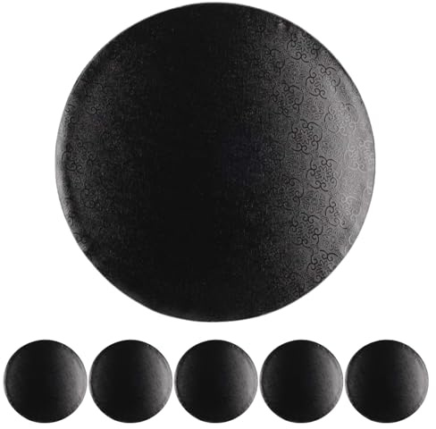 Jacobi Decor Cake Company Tortenplatte schwarz rund 350 x 10 mm | 5 Stück Cake Board rund | auch für dicke und mehrstöckige Torten | hochwertige Alukaschierung | 10mm dick
