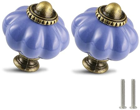 Zernmiarder Periwinkle Blau Kürbis Knöpfe 6-teilig Keramik Schrankknöpfe Vintage Schubladenabzieher - Antike Kommode Abzieher mit Schrauben für Schrank Kommode und DIY Home Projekt