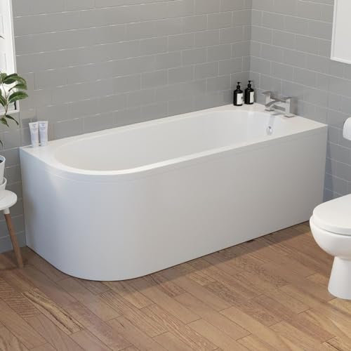 BAYSTONE Modern Bathroom 1700 J Shape Right Hand Bath Front Panel Corner Bathtub Acrylic