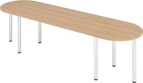 bümö Konferenztisch oval 280x80 cm großer Besprechungstisch in Eiche, Besprechungstisch mit Chromfüßen, Meetingtisch für 8 Personen, Tisch für Besprechungsraum & Meeting