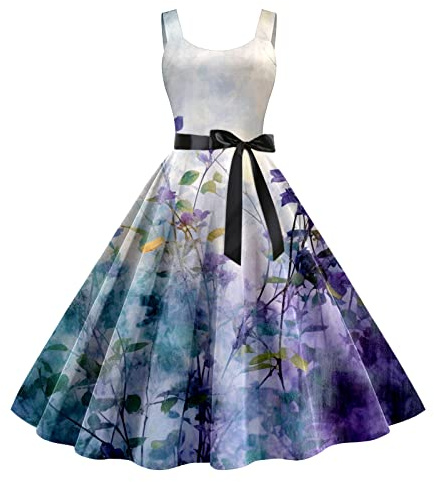 Générique Robe Vintage Années 50 Pin Up Femme Crayon,Rétro Robe De Soiree Chic Et Élégant Col Rond Robe De Cocktail Vintage Robe Année 50S Pin-Up Rockabilly Swing Robe De Bal Quick Dry