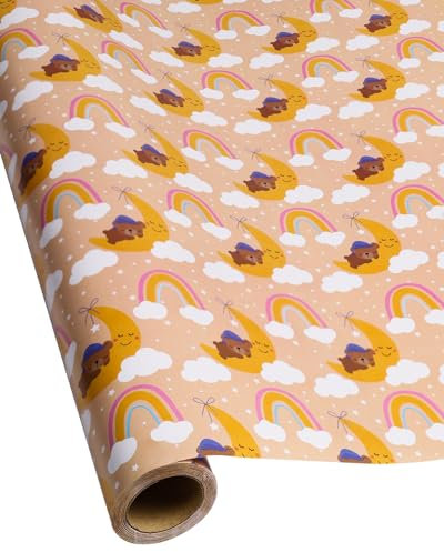 RayofSun Geschenkpapier für Mädchen und Jungen, entworfen mit süßem kleinen Bärchen Happy Birthday, geeignet für Geburtstage, Partys, Babypartys, 43,2 cm x 18,3 m pro Rolle.