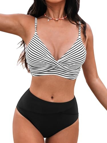 CUPSHE Daa12c4c021acxl Juego de Bikini, Negro (Rayas), XL Mujeres