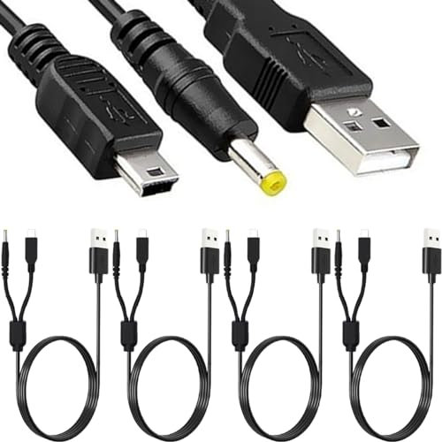 Xiatiaosann PSP 1000 Charger Cable for Sony PSP 1000 2000 3000 Series and E-1000 L-Shape, USB 2.0 A Male to DC 5V Barrel Jack 2-in-1 Power Cable 28AWG Wire for Tablet, Cellphone, Laptop(4 Pcs)