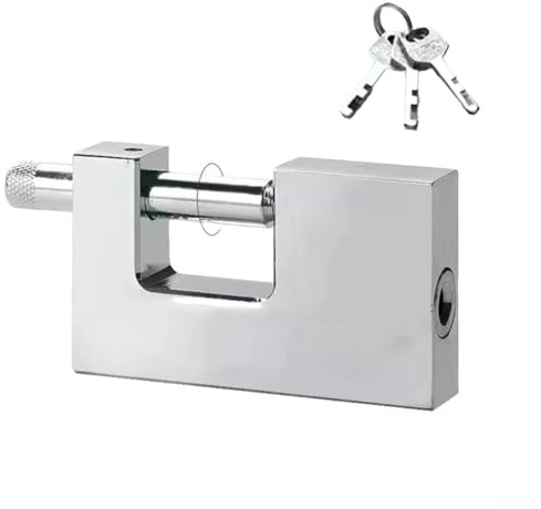 Reißfestes Vorhängeschloss mit D-förmigem Bügel, robust, verchromt, 3 Schlüssel (90 mm)