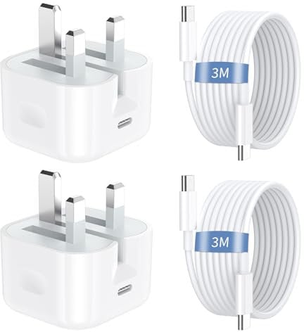 Depola iPhone 16 Fast Charger 2 Pack, 20W PD USB C Charger Plug Fast Charge with 3M USB C Cable for iPhone 16/16e/16 Plus/16 Pro/16 Pro Max/15, iPad Pro/Air/Mini UK USBC Power Adapter