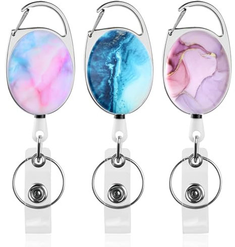 Dokeno 3 Pezzi Porta Badge Retrattile, Portachiavi Allungabile con Portachiavi a Moschettone Clip a Bobina Portachiavi Estensibile Portachiavi Retrattile per Carta d'identità Porta Badge