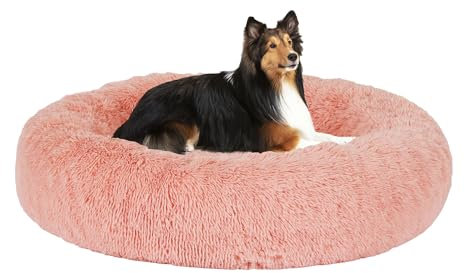 HMTOPE Orthopädisches Hundebett rund Hundekissen Hundesofa Katzenbett Donut Kuscheliges Hundekorb Waschbar, 80 cm Ø, Rosa