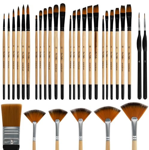 Dittybuy Paint Brush Set for Art 32 PCS - Acrylic Paint Brushes Artists Paint Brushes Oil Paint Brushes Set Fine Paint Brushes Watercolour Brushes Set