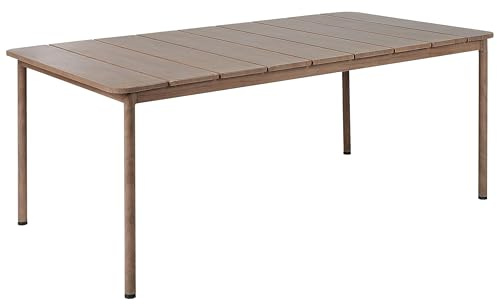 Beliani Gartentisch Aluminium witterungsbeständig dunkler Holzfarbton 6-Sitzer Flavia