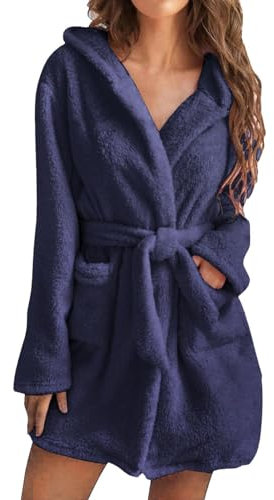 Cotton Dressing Gowns for Women Uk,Waffle Bathrobe,Womans Housecoat Fluffy,Ladies Nightwear Size 137,Lightweight Shaggy Luxury Full Length Bathrobe Nightwear,Plus Size Dressing Gown Navy
