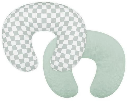 DILIMI Musselin-Stillkissenbezug, abnehmbarer Stillbezug für Stillkissen, ultraweicher, bequemer Schonbezug für Baby Mädchen und Jungen, Grün und kariert, 2 Stück