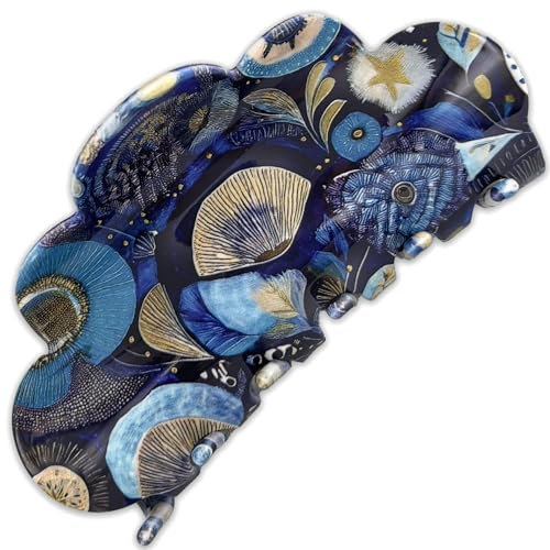 pince cheveux femme originale - Barrette Luxe Motif Coloré - Accessoire Chic et Durable pour Cheveux Épais - Pince Crabe Élégante (Bleu Et Or)