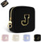 Petit Trousse Personnalisable Pochette Maquillage Femme Mini Trousse de Toilette Fille avec Initiale Sac de Cosmétiques en Velours Côtelé Personnalisée Cadeau Anniversaire Noël Filles Maman(Noir-J)