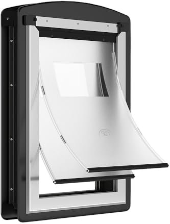 MAVRICFLEX Large Dog Door for Door, All-Stainless Steel Frame Dog Door with Double Flaps and 2 Sliding Panels for Outdoor&Indoor. Easy to Install, Perfect for Large Dogs Under 110 LBS, Black