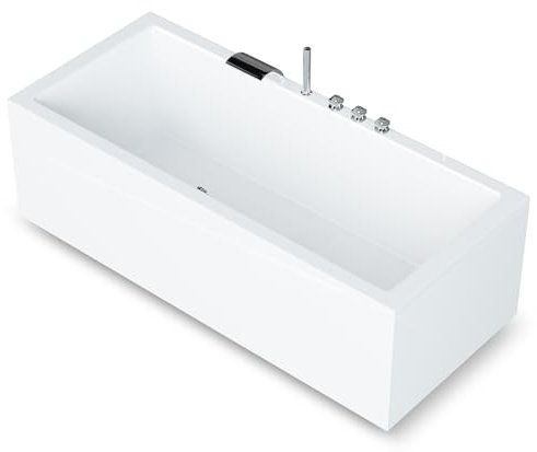 AQUADE Acryl Badewanne 180x80 Modell: Ulm - Weiß Badewanne Komplettset 180x80 - Badewannen mit Wannenfüßen + Wannenrandarmatur + Schürze