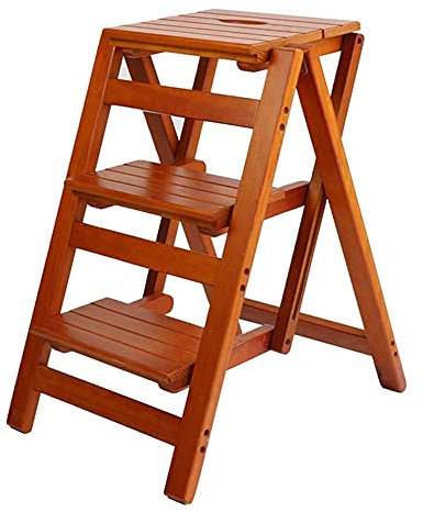 Solid Wood Folding Step Ladder Stool for Kitchen Portable Multi Functional Chair Seat with Non Slip Foot Cover Sturdy Step Ladder for Home Use
