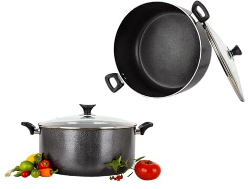 Versatile Aluminium Casserole Pot with Lid - Induction Compatible, Oven Safe Stock Pot, Dutch Oven for Bread Making, Soups, Stews and Casserole Dishes - Durable Non-Stick Cookware (22cm)