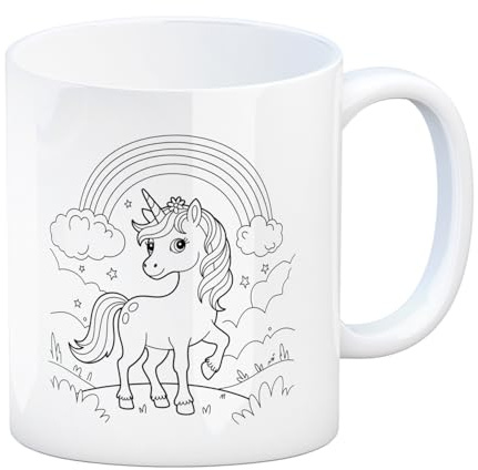speecheese Kaffeebecher Einhorn und Regenbogen zum Ausmalen Lustiger Mug | für kreative Einhornliebhaber - Tasse bemalen