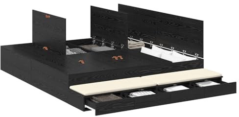 vidaXL Stauraum Bettgestell Schwarz Eiche 180X200 cm Holzwerkstoff Viel Stauraum Modernes Design Einfache Montage Innen Schlafzimmer Möbel Erwachsene Zeitgenössische Lösung Stylisch