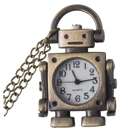 Roboter Taschenuhr mit Halskette Retro Weihnachten Mottoparty aus Legierung | Antike Uhr im Vintage Stil, Roboterförmig mit Runder Anzeige, für Kostüm und Alltag