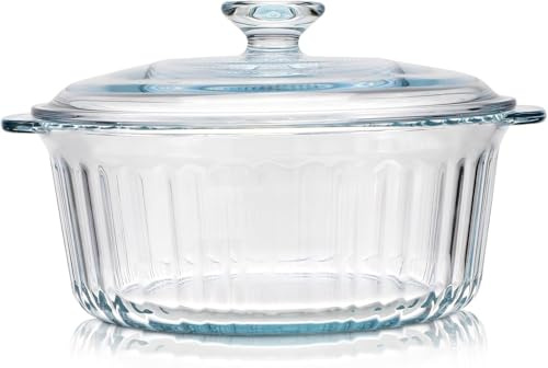 CGNWEEPS Plat de cuisson rond en verre avec couvercle, verre borosilicate, petit plat de 1,6 l pour four