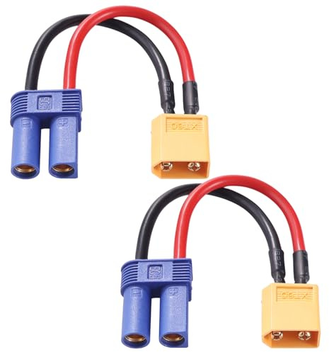 Lyeteung 2 Stücke Anschluss XT60 auf EC5, EC5 Buchse auf XT60 Stecker Adapter, mit 10cm 14AWG Silikonkabel, für RC LiPo Akku
