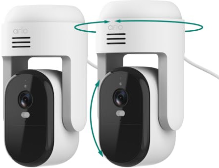 Arlo Essential Pan Tilt 2K Security Camera, Plug-in, Person Recognition, Package Detection, Animated Preview, 1-Month Trial of Secure Plan, Dual-Band WiFi, Automatic Motion Tracking, 2 Cam, White