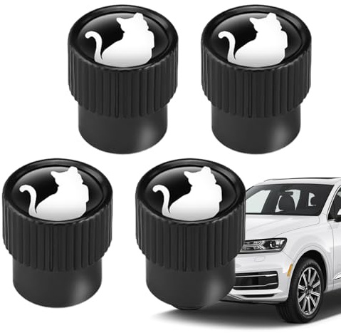 Tire Valve Stem Caps - Alloy Standard Size | Tyre Valve Dust Caps Wheel Accessories Kit | Universal Tire Air Vælve Cap, Car Stem Covers, Kitten Pattern, RV SUVs Trucks Motorcycle