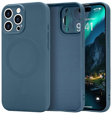 Urarssa Magnetic Case for iPhone 15 Pro, Liquid Silicone, Navy Blue | Compatible with Magsafe, Premium Gel Rubber Silky-Soft Touch Phone Case, Anti-Scratch Shockproof Drop Protective Phone Cover