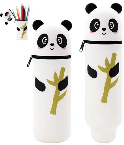 TioRacY Federmäppchen Panda 2-in-1 Silikon Stiftehalter, Einziehbares Mäppchen für Kinder und Schüler, Niedliche Federtasche für Schreibtischorganisation