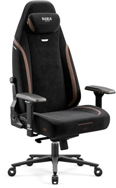 Diablo Ergonomischer Gaming Stuhl aus Stoff – Gaming Chair mit 4D Armlehnen, magnetischem Kopfkissen, Lendenwirbelstütze und atmungsaktiver Polsterung, 140 kg Ultra Black