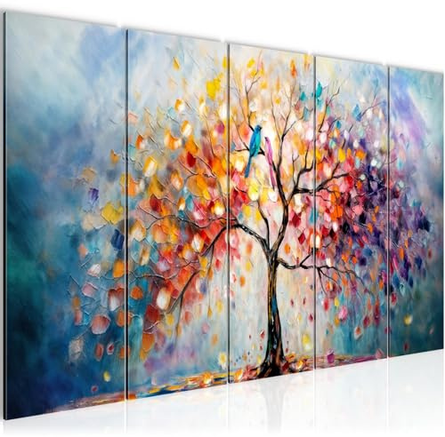 Runa Art Wandbilder XXL Abstrakt Wohnzimmer Schlafzimmer Büro 200L x 80B cm Baum 5 Teilig - Made in Germany - 059855a