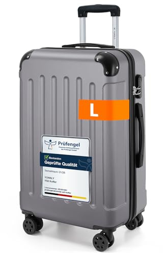 YONSLY Gepäck Suitcase Reisekoffer, Trolley Rollkoffer Handgepäck, Hartschalenreisekoffer mit 360° Lenkrollen, Zahlenschloss, Mehrstufiger Teleskopgriff (L, Hellgrau)