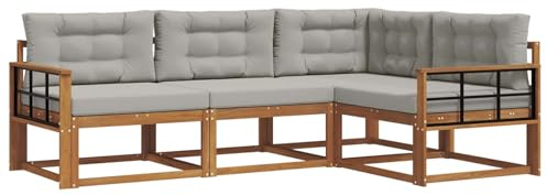 vidaXL Outdoor-Sofagarnitur mit Kissen 4 pcs Natürlich und Hellgrau, Garten Modular Outdoor Sofa, Langlebiges Sektionales Set, Bequeme Patio-Sitzgelegenheiten, Moderner Akazienholz-Lounge
