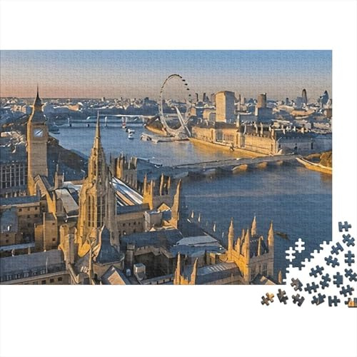 London Skyline View Jigsaw Puzzles London Thames Cityscape View Fun And Challenging Game Recycled Paper, 1000 Pieces for Gift Giving 70x50cm/1000pcs
