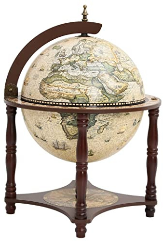 Molumvel Globus-Bar antik Design Weinschrank aus massivem Eukalyptusholz Weltkugel Weinregal für Flaschen Gläser 42x42x57 cm Hausbar