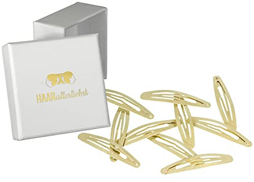 Haarallerliebst Haarspangen Oval für Kinder & Damen – 10 Stück in gold schimmernd (6 cm) inkl. Aufbewahrungsbox weiss – Ideal für normales und dickes Haar