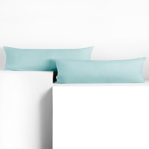 DecoKing 2 Kissenbezüge 40x200 cm Jersey 100% gekämmte Baumwolle Amber | Reißverschluss hellblau