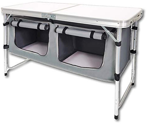 CAMP SOLUTIONS Outdoor Folding Table, Camping Folding Tables with 3 Adjustable Height Legs and Storage Organizer for BBQ, Party, Picnic, Camping (Black)