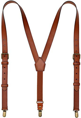 EURYNOME Leder-Hosenträger für Herren, breite Hosenträger aus echtem Leder, verstellbar, braun, personalisierte Trauzeugengeschenke, 01# Braun (blanko), XL