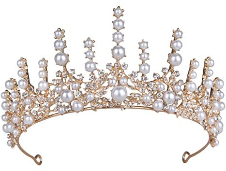 Pearl Tiara, Vofler Gold Bride Crowns for Women - Vintage Crystal Rhinestone Hair Jewelry Headpieces for Queen Ladies Girls Bridal Bridesmaid Princess Wedding Birthday Pageant Prom Homecoming Party
