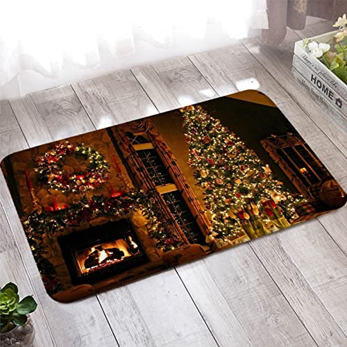 Bishilin Badematte Badvorleger Waschbar, Türmatte Außen Weihnachten 60x90 Weihnachtsbaum Kamin Kranz Fußmatte rutschfest Innen