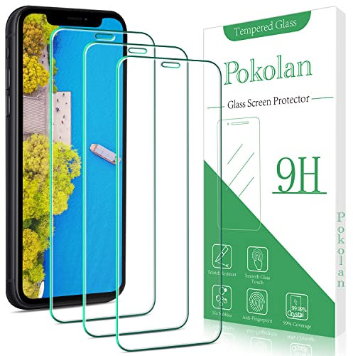 Pokolan 3 Unidades Protector Pantalla para iPhone 11, iPhone XR Cristal Templado, Dureza 9H, 0.33 mm Ultra Transparente, Sin Burbujas, Antihuellas, Ultra Resistente
